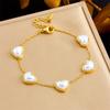 Heart Pearl Jewelry Set For Women Gold Plated Stainless Steel Necklace Bracelet Earrings