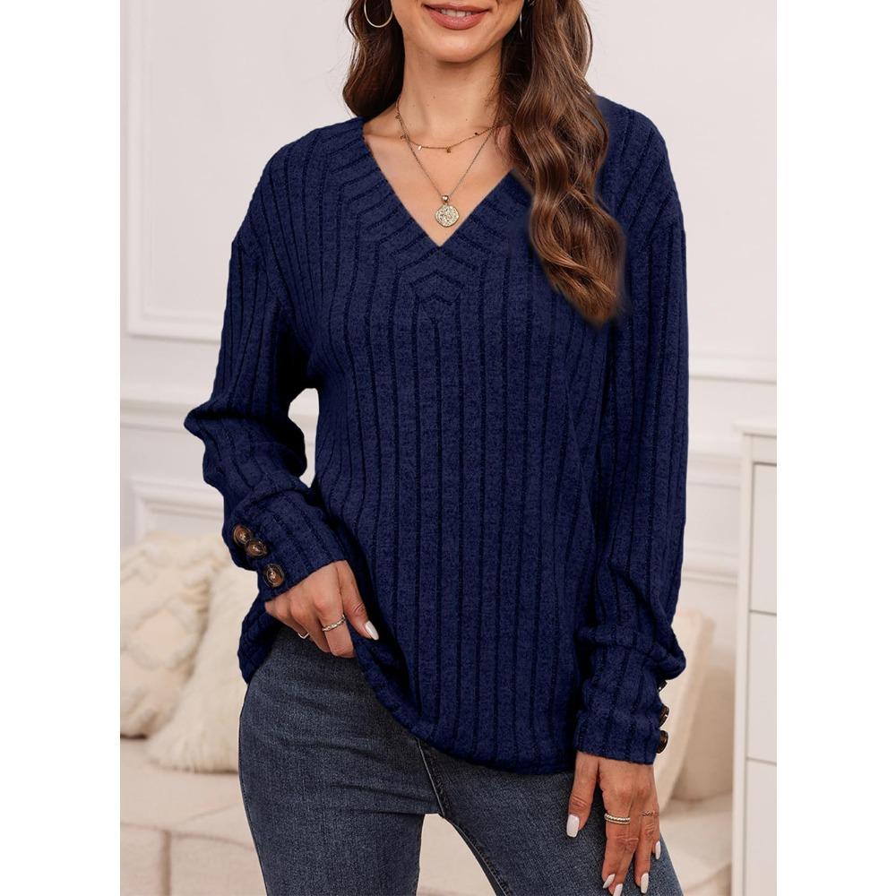 Women's Sweater Fall/Winter Casual Sweatshirt Women's Solid Color Top Long-Sleeve Crew Neck Patchwork Pullover Top T-Shirt