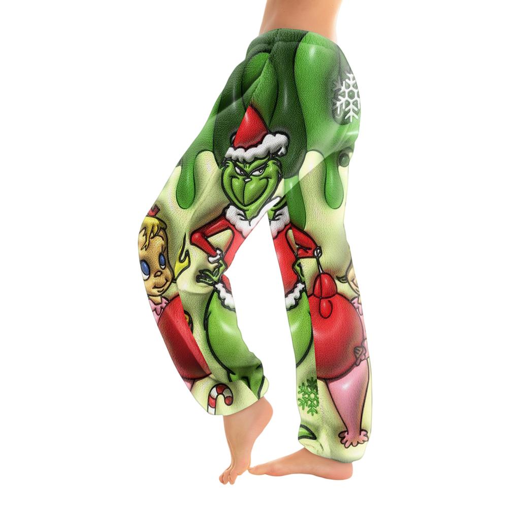 Women's Christmas  Print Trousers With Drawstring Cuffs Casual Pants And Pajamas