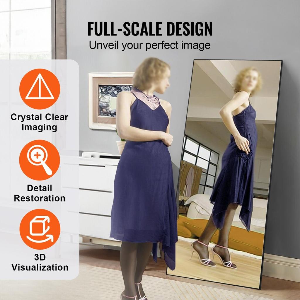 Full Length Floor Mirror 71'' X 31'' Free Standing Wall Mounted Tempered