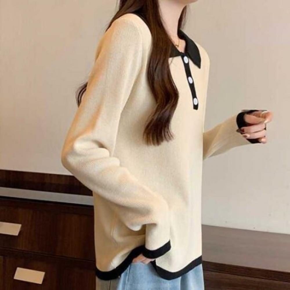 Navava Casual Long Sleeve Collar Knit Tee Nk2423