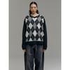 Saendeusaundeu (Unisex) Argyle Pattern V-Neck Sweater Gray