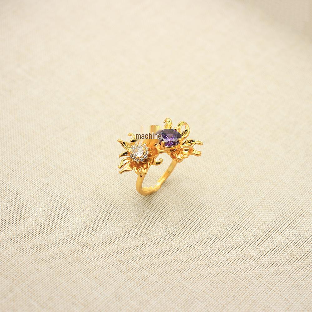 Nischen Französische Retro Gänseblümchen Ohrstecker & Ring Set mit Lila Zirkon