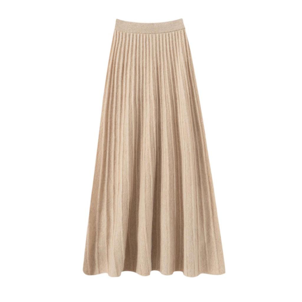 100% Pure Cashmere Women's Solid Color High-Waist Plush Skirt, Autumn/Winter Fashion, Draped Elastic Umbrella Design.