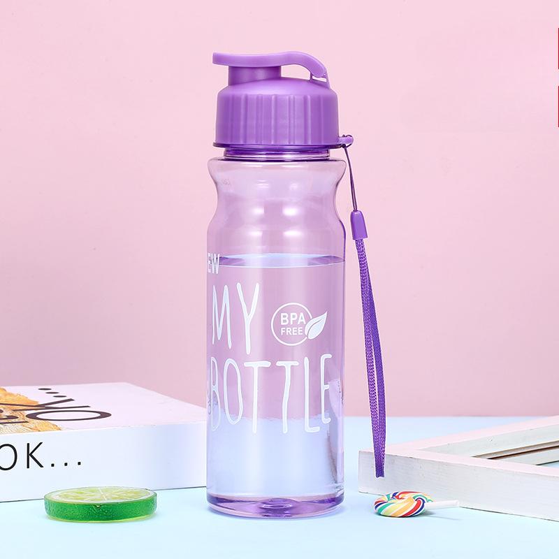 500ml Plastic Water Bottle Large Capacity Sports Cup with Anti Drop Rope Water Container Color Transparent Pet Flip Cover