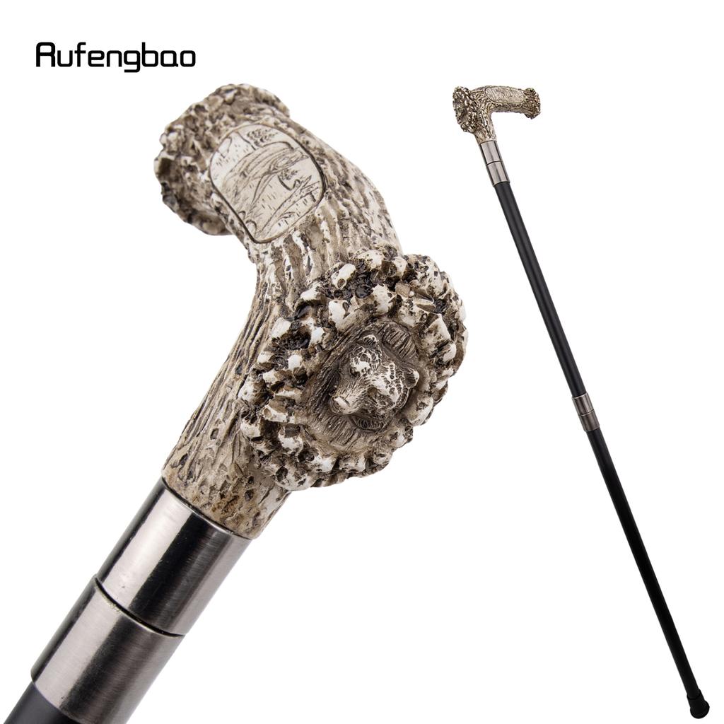 Silver Resin Bear Tree Root Head Walking Cane Fashion Decorative Steel Stick Gentleman Elegant Cosplay Cane Knob Crosier 94cm