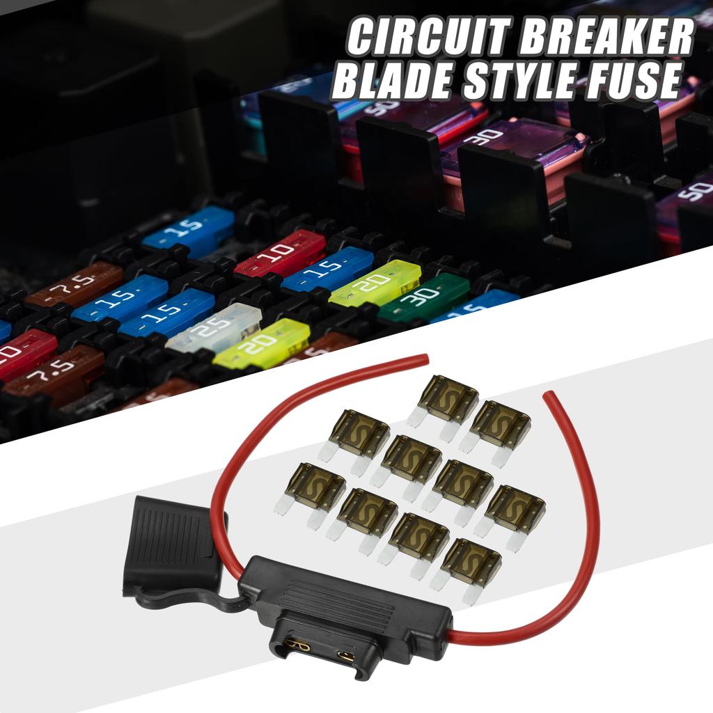 ABSOPRO Fuse 70A Max 10 AWG Fuse 10 Gauge Fuse Fuse Metal Black Holder, Blade-Style Fuse, Holder, Waterproof, Holder, Blade-Style In-Line Holder,