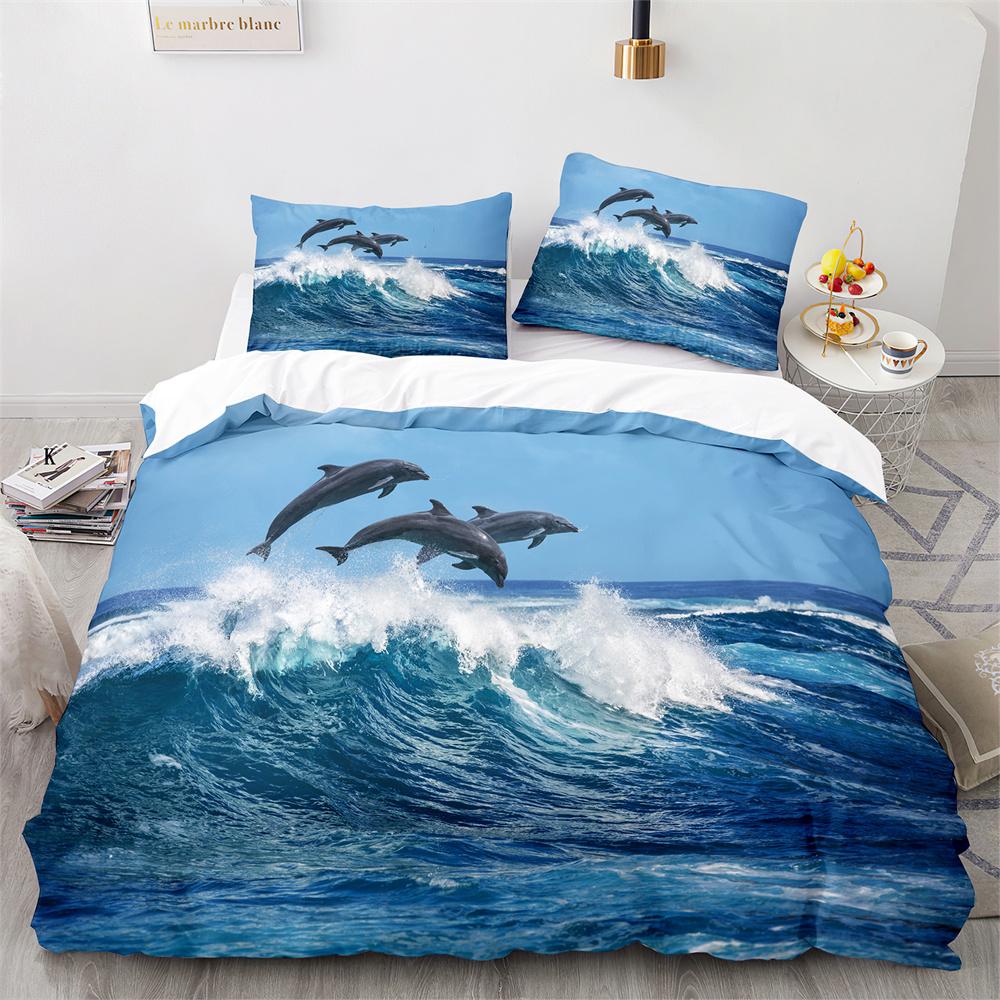 Dolphin Duvet Cover King Queen Size Lovely Sea Life Bedding Set For Kids Boy Girl Cute Ocean Animal 2/3pcs Polyester Quilt Cover