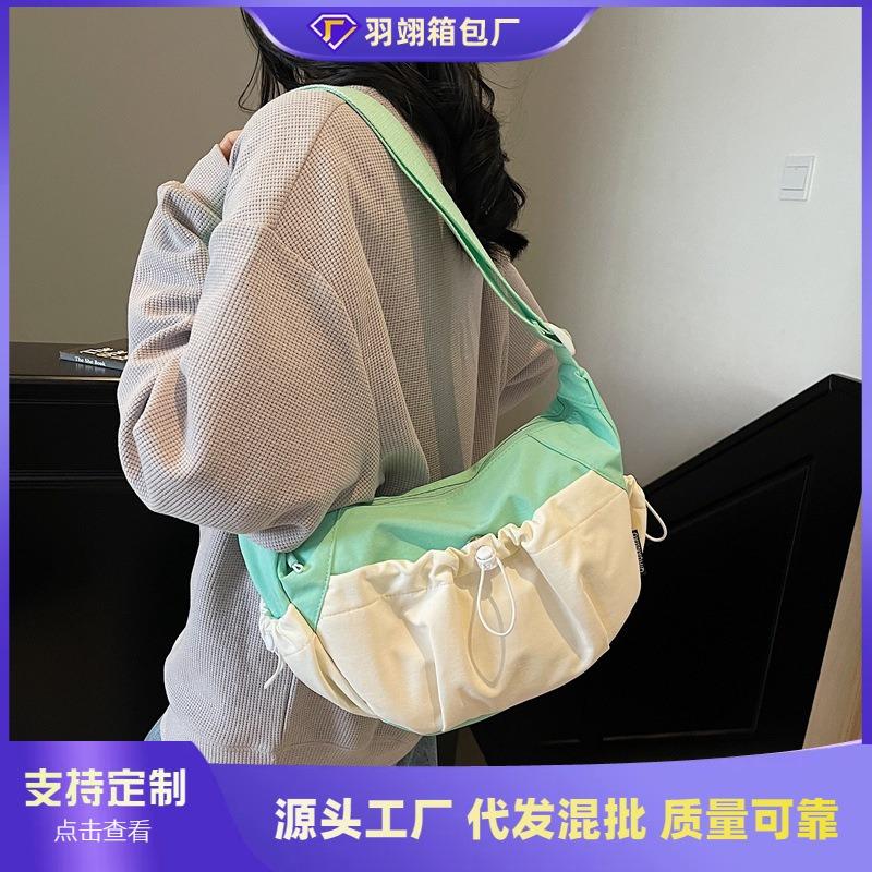 Large-capacity contrasting color casual cloth bag women's new summer niche shoulder bag crossbody dumpling bag