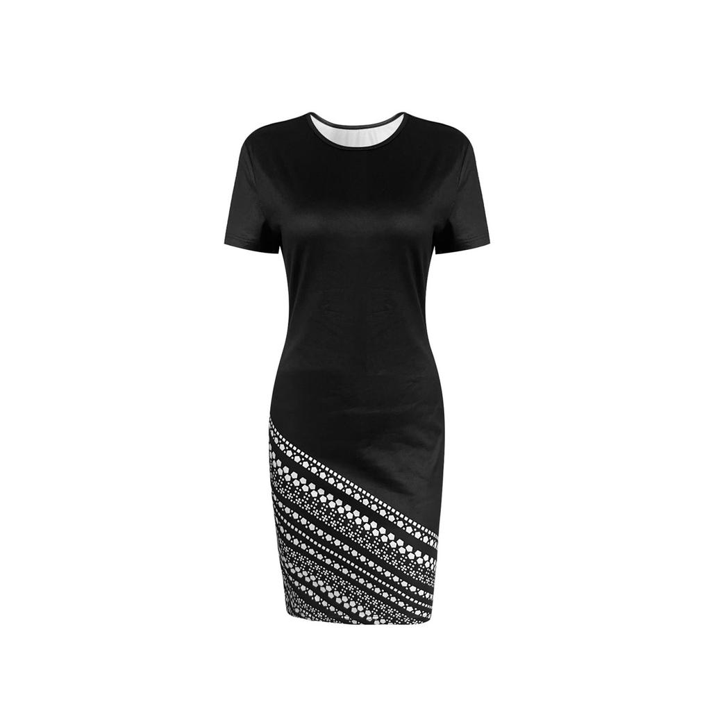 Women's Short-sleeved Round Neck Geometric Printed Slim Short Dress