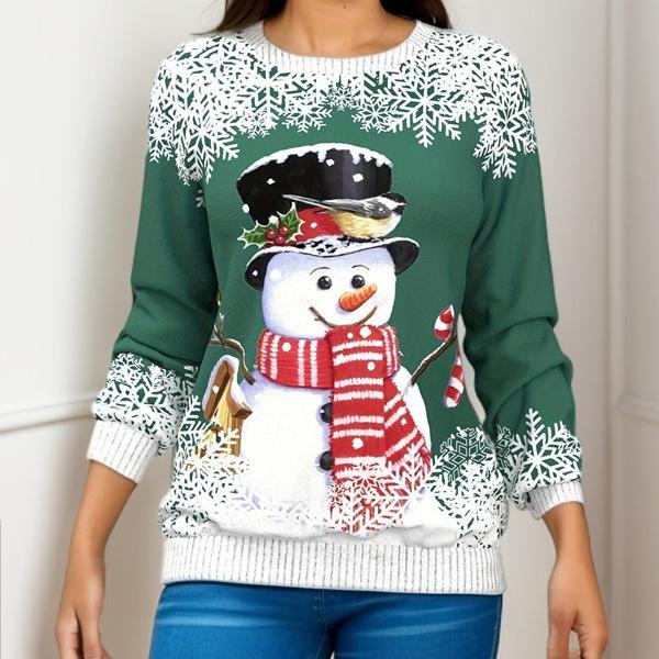 GMXIA Women's Fashion Casual Christmas Print Autumn and Winter Shoulder Print Loose Long Sleeve Round Neck T-shirts and Tops