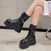 Women's Platform Boots Fashion Mid-calf Leather Boot Thick Soled Gothic Boot Punk Style Cosplay Boots for Women Motorcycle Boots