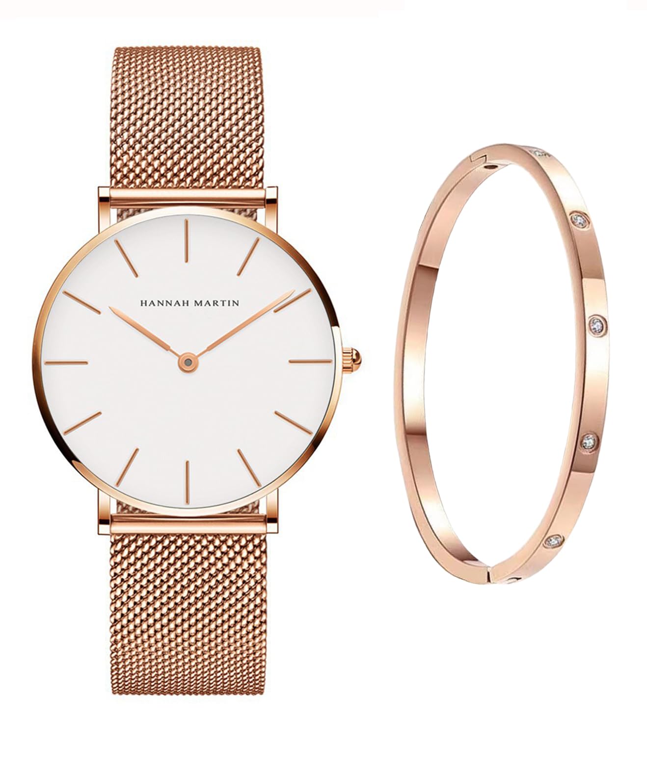Hannah Martin Ladies Wristwatch Gift Set with Bracelet Gold and White