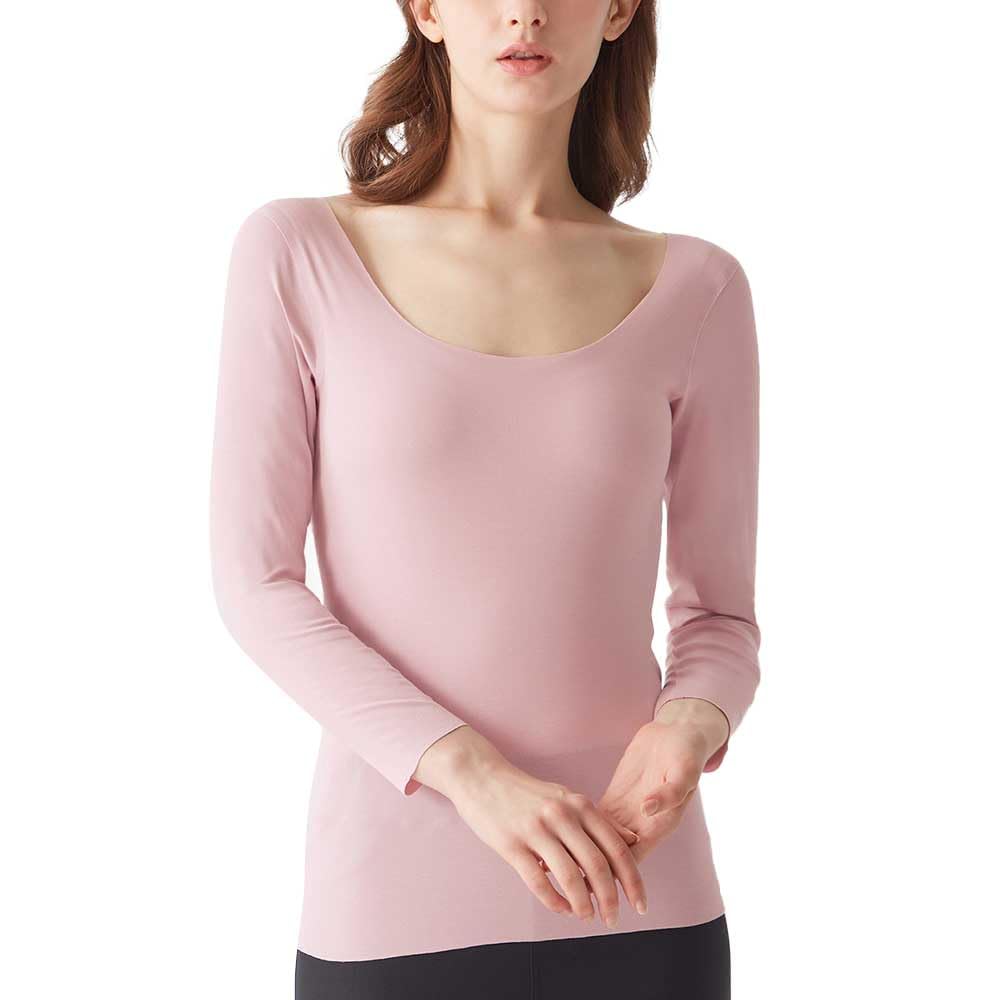 Gunze Kirei Labo Warm Innerwear with Wide Noble Size LL Innerwear, Seamless, Moisture-Wicking, Heat-Generating, Brushed, Warm, Long-Sleeve Neckline,