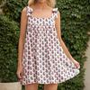 Women's Flower Tie Dress Cute Square Neck Loose Beach Short Dress Open Back Bohemian Summer Sundress