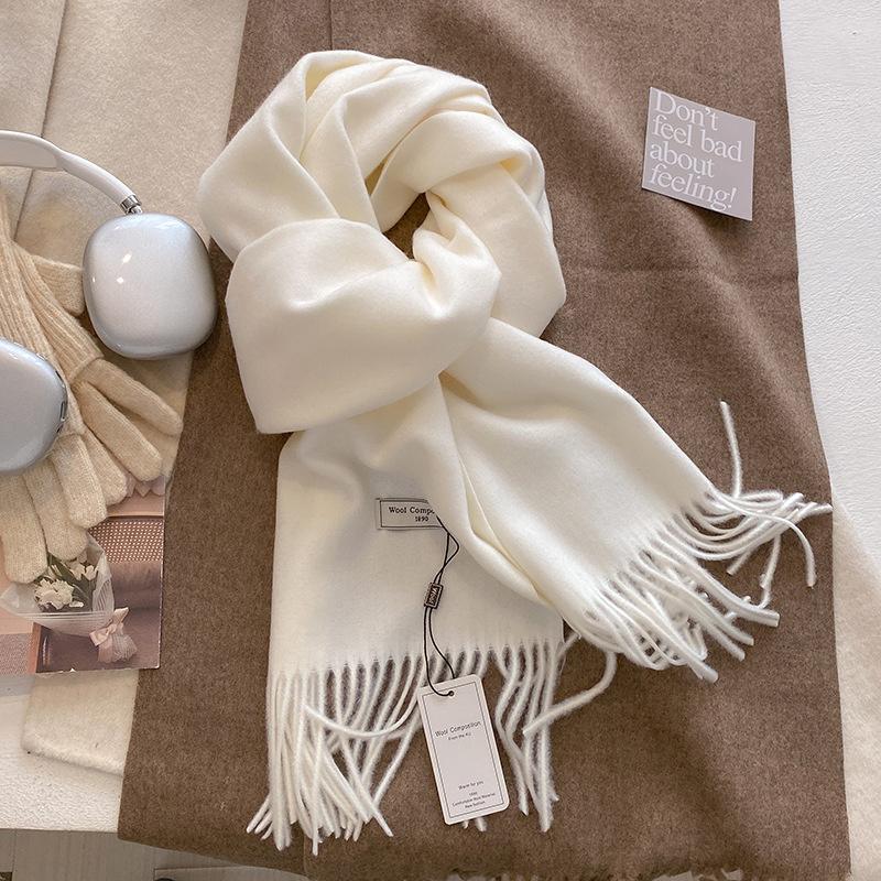 Winter Wool Scarf For Women Long Warm Cashmere Scarves Hijab Solid Lady Shawl Wrap Female Pashmina Bandana Head Scarfs New
