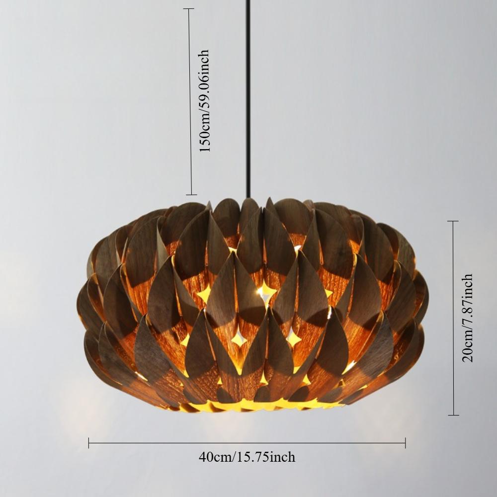 40CM Handmade Bloom Lampshade Rosewood Wood Lamp Shade for E27 Pendant Light Fixtures Rustic Light Lamp Covers for Living Room