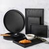Japanese Black Wooden Dessert Tray, Rectangular Tea Tray, Circular Cake Rack, Cute Tray, Kitchen Accessories, Wooden Tableware