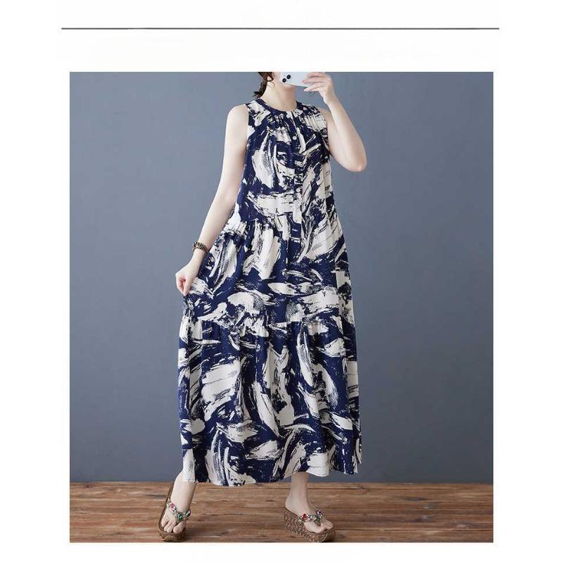Ladies' Versatile Temperament Retro Loose Stand Up Collar Mid Length Dress