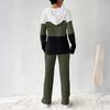 Women's Loose And Comfortable Hooded Drawstring Zipper Color Blocked Casual Fashion Top Color Pants Set