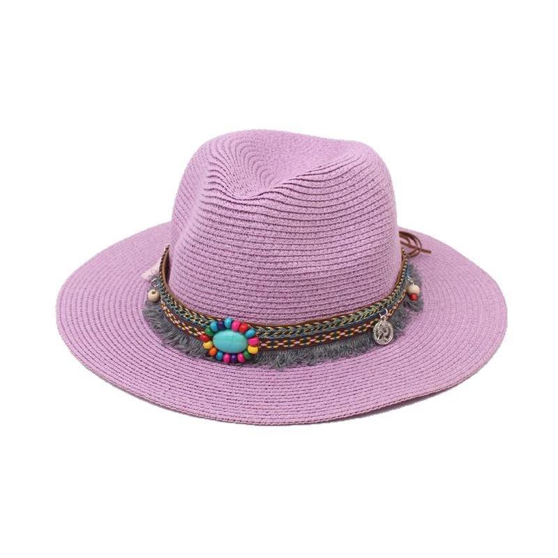 

Spring and Summer New Style Sun Hats for Women Gemstone Straw Hat Sun Protection Ethnic Minority Beach Hats Hair Accessory 58