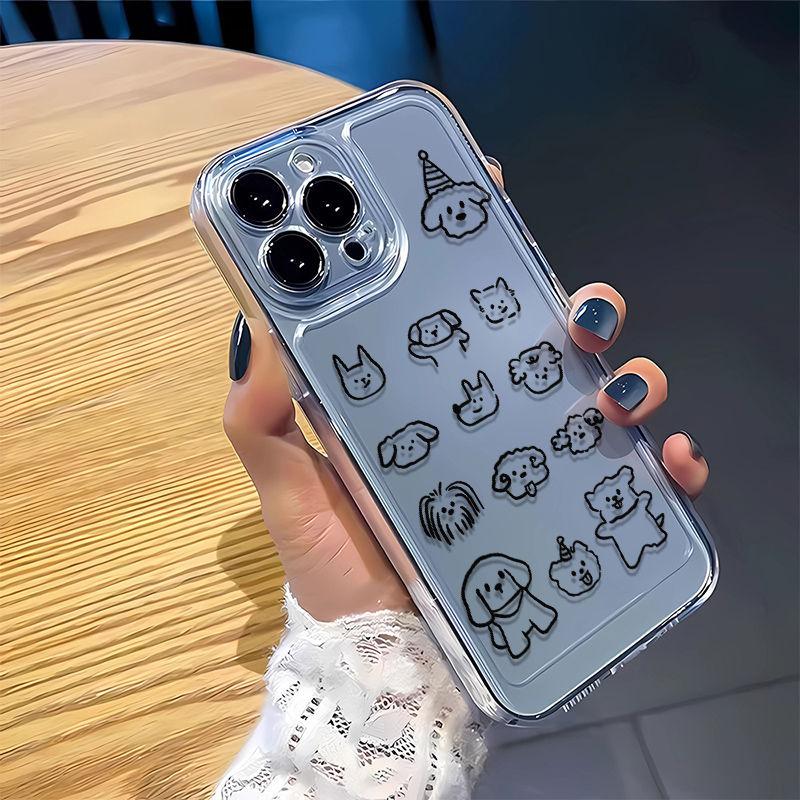 Fun Black and White Line Dog Clear Phone Case For iPhone 17 Pro Max 16 15 14 13 12 11 Pro XS X XR 15 14 Plus 16E 17 Air Cover