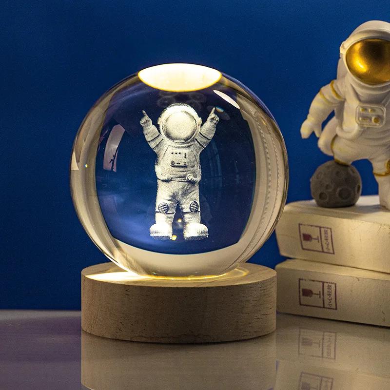 USB Plug-in 3D Crystal Ball LED Night Light Moon Galaxy Projectors Bedroom Decor Night Lamp Creative Gifts for Kids Couple