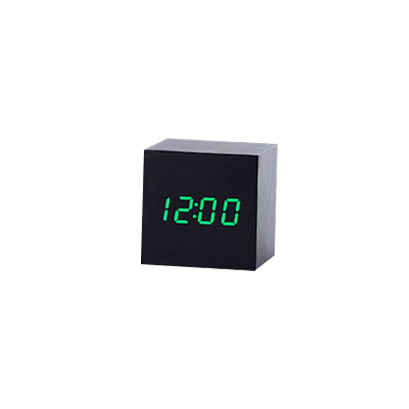 Wood Clock Creative Electronic Clock Square Digital Clock Mini Small Alarm Clock Thermometer Bedside Clock