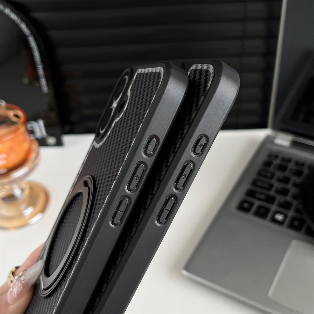 Carbon Fiber Magnetic Suction Phone Case for IPhone 16 Promax Protective Cover Invisible Rotating Bracket