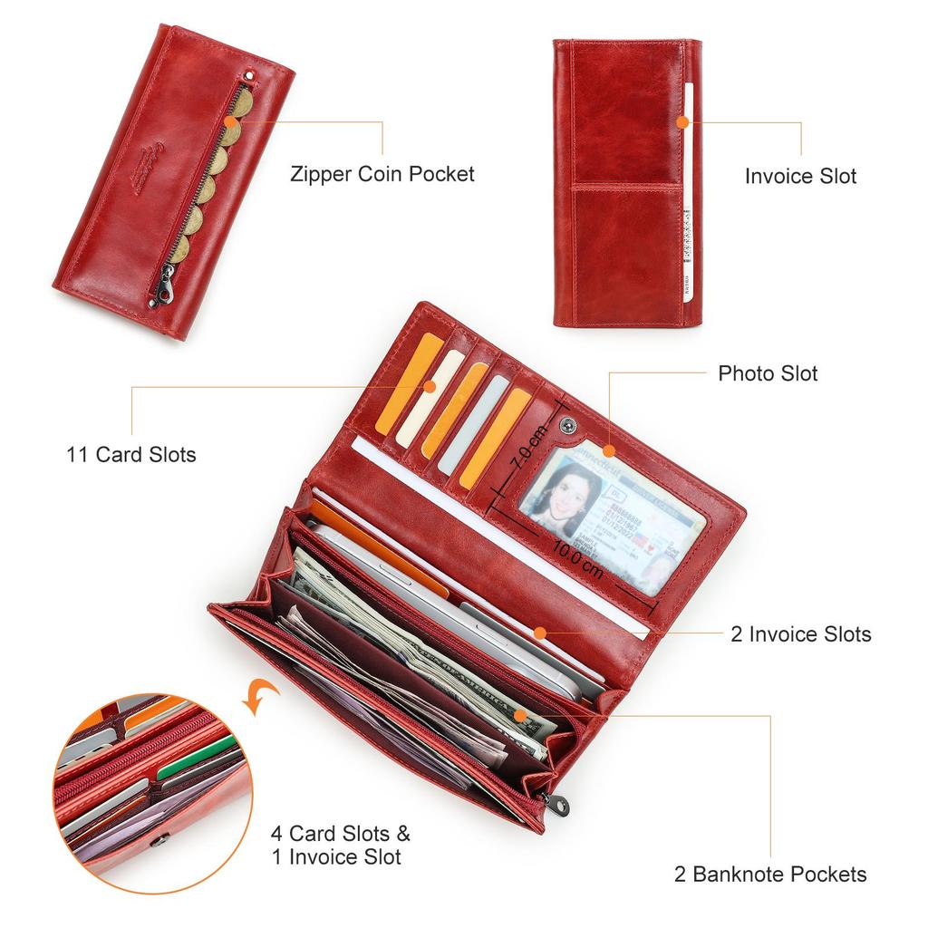 CONTACT'S Portafoglio da donna in vera pelle Borsa lunga Pochette femminile per portamonete porta carte cellulare