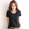 IELGY Short-sleeved T-shirt Women's New Slim Cotton T-shirt Women's Solid Color V-neck Shirt All-match Bottoming Shirt