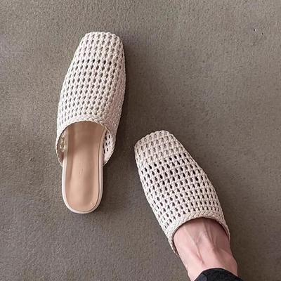 Braided and Hollowed-out Half-slipper Women's Summer French Flat Shoes Versatile and Lazy Flip-flops