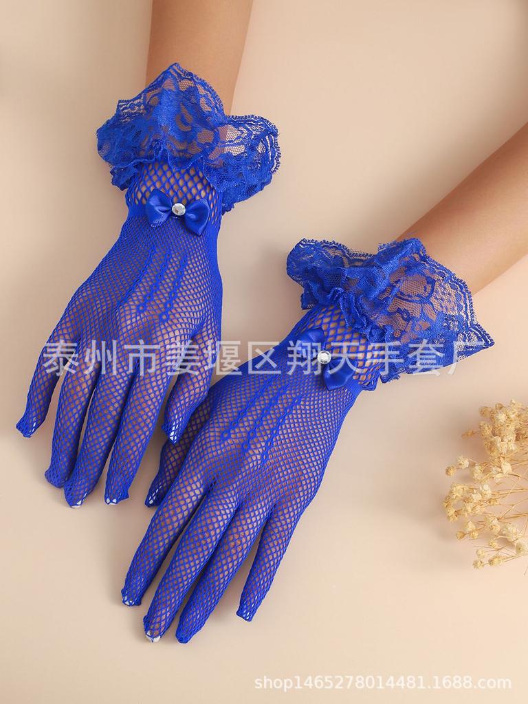 Girls Lolita Lace Fishnet Gloves Women Bridal Ceremony Etiquette Mesh Thin Mittens Gothic Punk Sexy Glove Black White Soft