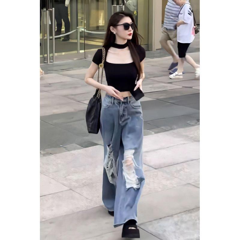 

Sweet Sexy Summer Halter Slim Fit Crop-Top Short Sleeve T-shirt Black T-shirt S Suggested 40.00 kg-50.00 kg