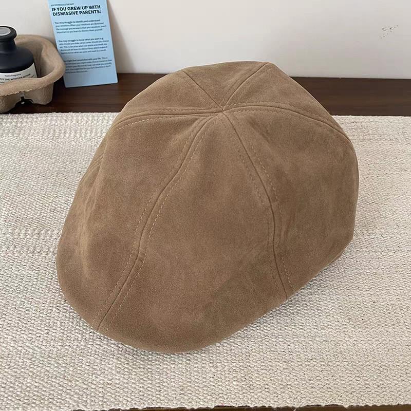 New Suede Forward Hat for Women In Autumn and Winter All Match Large Head Circumference Beret Small Reverse Faced Painter's Hat