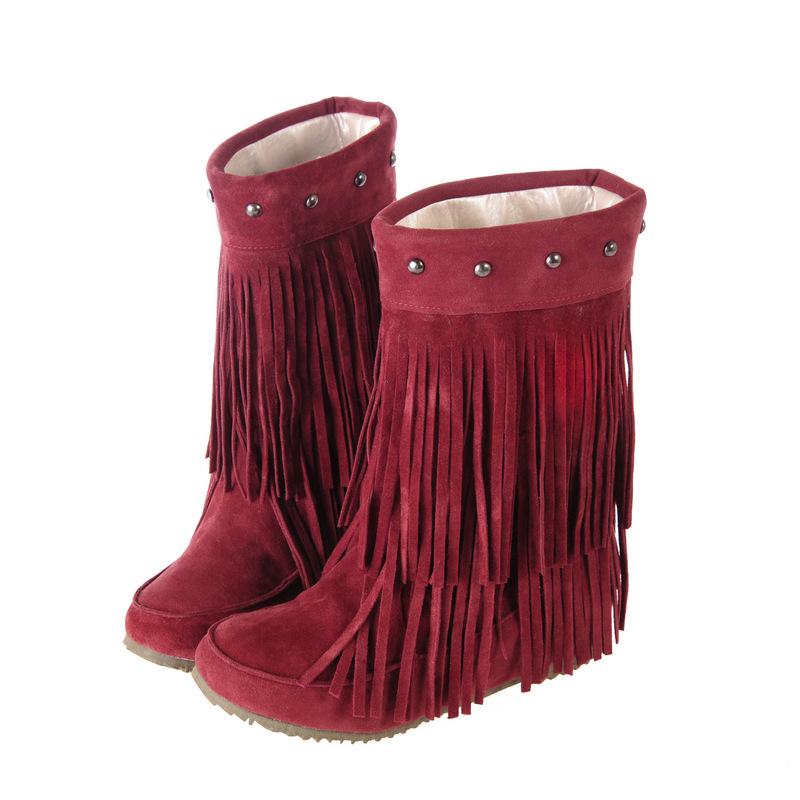 Frosted tassel short boots Western wind tube short boots Winter women's boots Large size women's shoes -