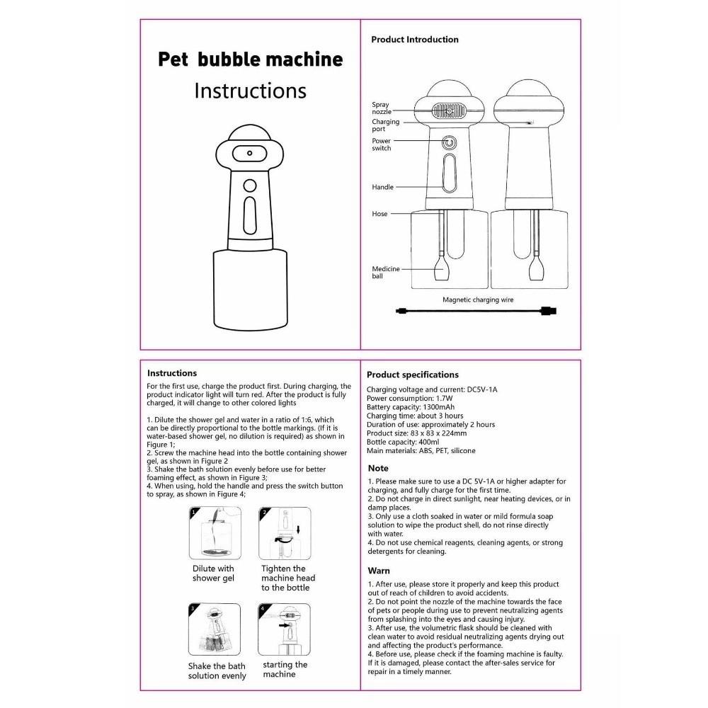 Shampoo Pet Bathing Machine Easy To Use Automatic Foam Sprayer Cat Dog Bath Bubbler  Bathroom