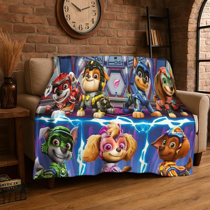 Cartoon P-Patrol Cute Dog Flannel Blanket Soft Warm Throw Blanket for Bedroom Living Room Bed Travel Camping Picnic Gift kids