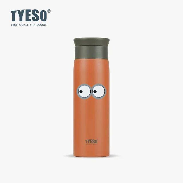 Tyeso 500ml Portable Thermoses Stainless Steel Insulated Water Bottle Simple Round Shoulder Travel Mug Frosted Style with Eye Sticker