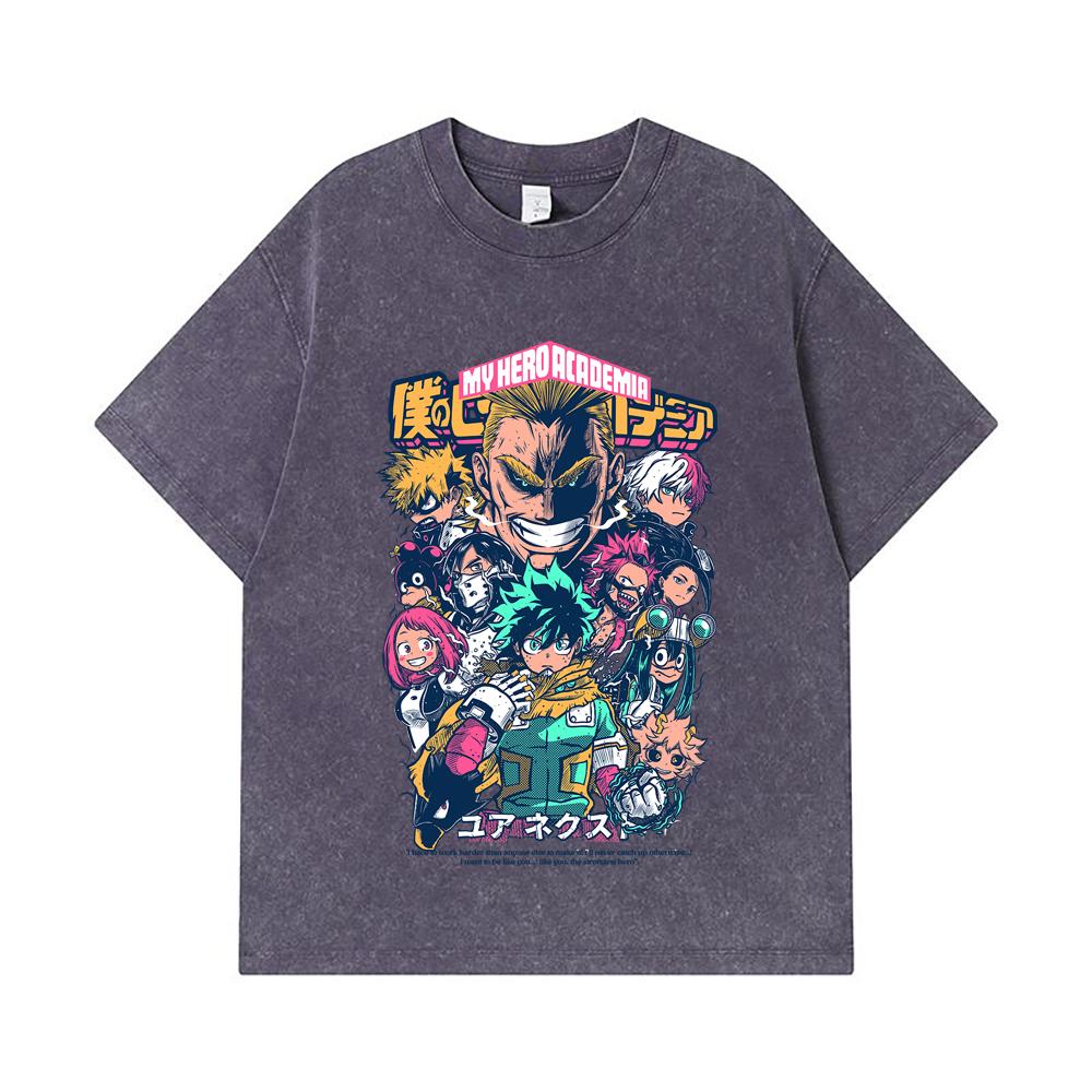 275 GSM Washed T-shirts 100% Cotton My Hero Academia V6 Print Unisex Heavy Cotton T Shirt
