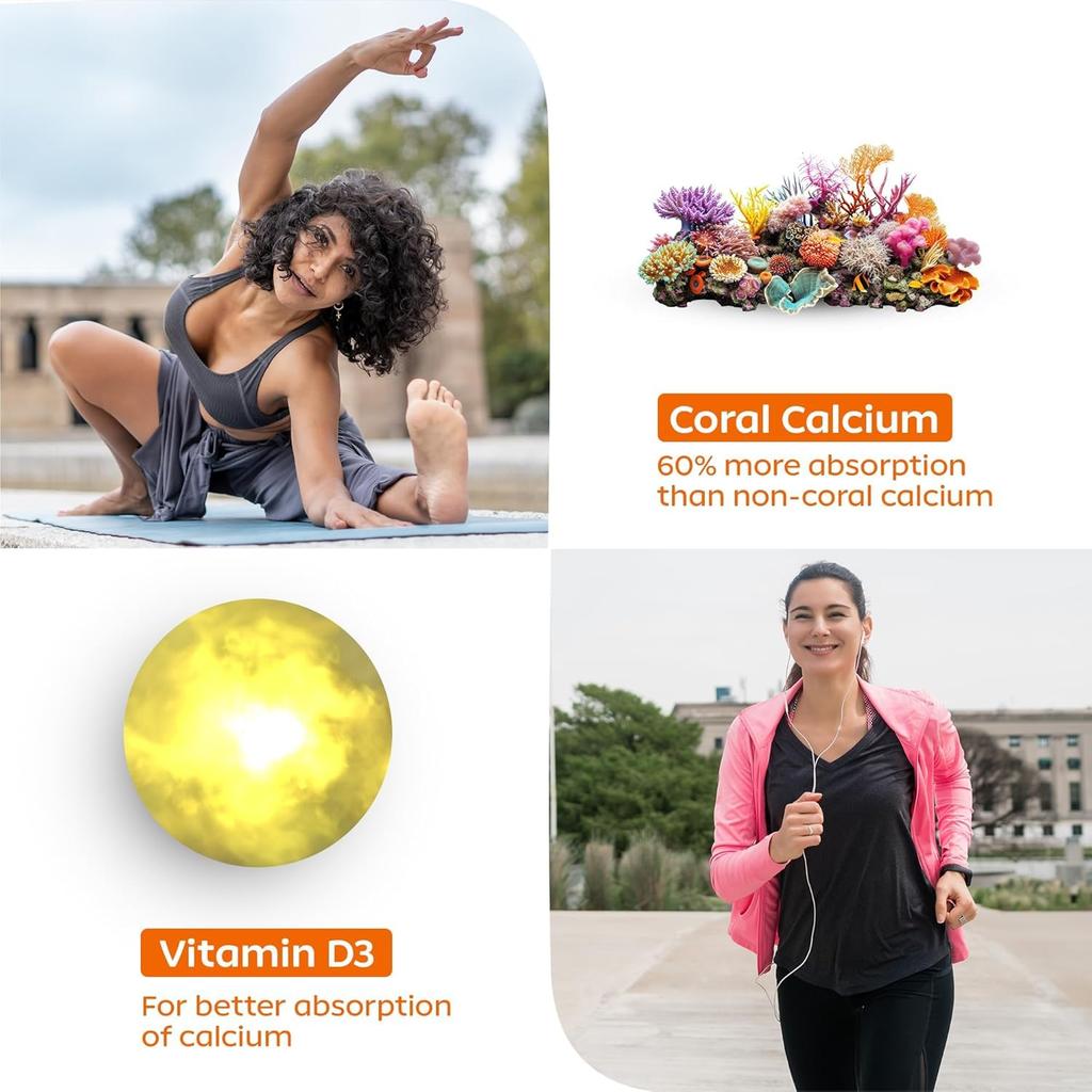 Arth Calcium & Vitamin D3 Tablets 1000mg 600 IU Coral Calcium 60 Veg Tablets X Pack of 3 for Bone & Joint Support