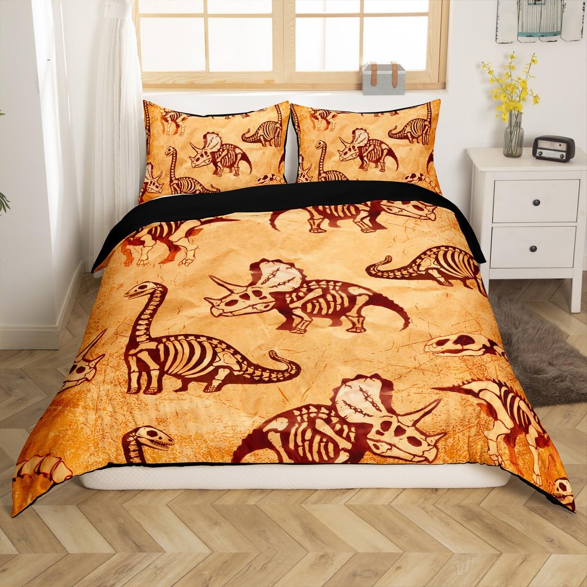 

Jurassic Duvet Cover Sets Lightweight Quilt Covers Bedroom Decor Dinosaurs Illustrations Skeleton Biology Historic Bedding Sets US Full(200*230cm)3pcs
