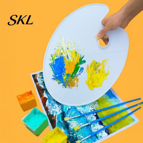 Oval Paint Palette with Thumb Hole, Portable Artist Large Mixing Painting Tray for Acrylic Oil Watercolor Multi-section