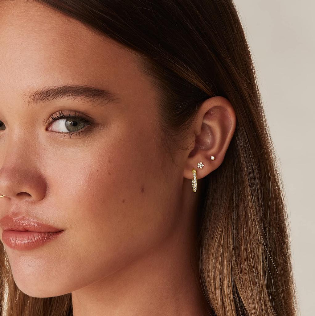 Cercei Stud Floare Earrings 14K Gold Plated 925 Sterling Silver Zirconia Hypoallergenic Flower Studs 4.5x4.5cm Gold