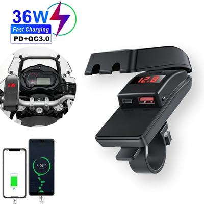 PD QC3.0 Motorcycle USB Fast Charger 36W Handlebar USB Type C Socket with Switch Voltmeter Waterproof 12V Power Supply Adapter