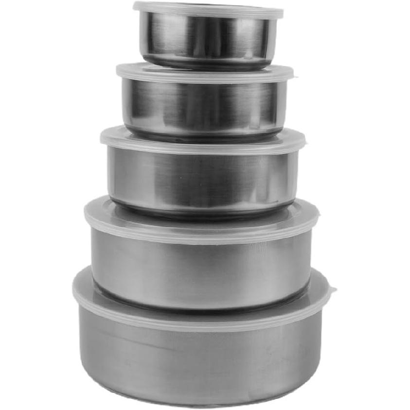 5 Pcs Stainless Steel Containers with Lids, Stackable Food Container Storage Mixing Bowl Set Reusable Food Storage Organizers for Fruit Vegetable