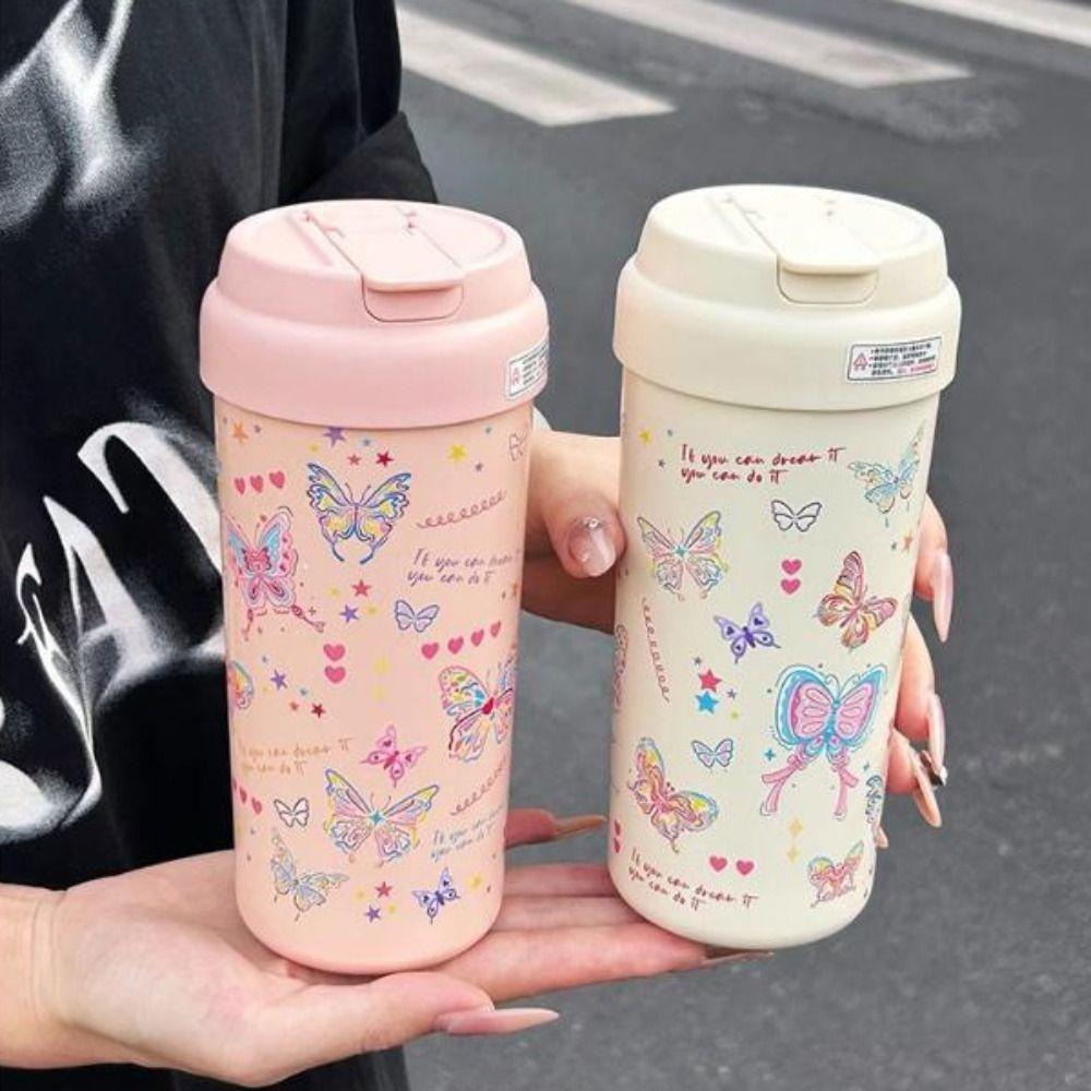Kawaii 550ML Flask Tumbler Stainless Steel with Tea Strainer Water Cup Butterfly Vacuum Insulateds Cup