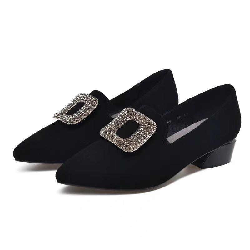 Autumn new soft leather soft sole matte heel small leather shoes pointed thick heel comfortable single shoes women