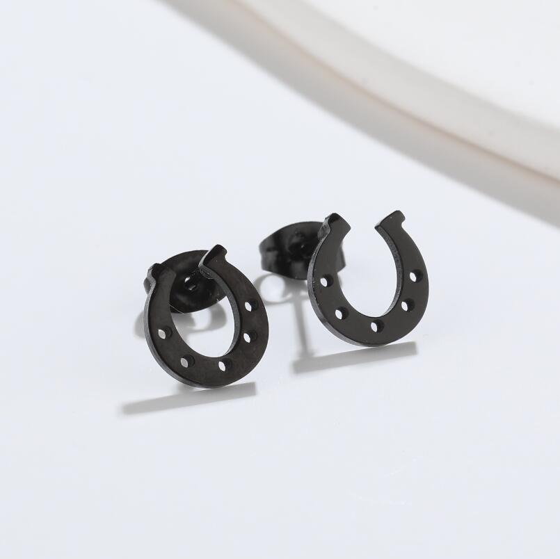 Stylish U-shaped Hollow Stud Earrings with Horseshoe Pendant for Women
