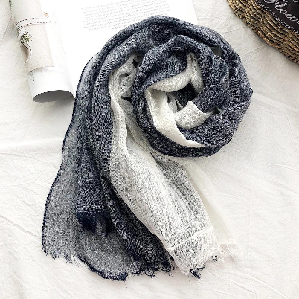 

Унисекс Хлопок Лен Шелк Шарф с Цветными Блоками - Легкий, Повседневный, Литературный, Солнцезащитный